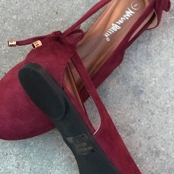 Nature Breeze Wine Suede Open Side Ballerina Flats - Picture 4 of 8
